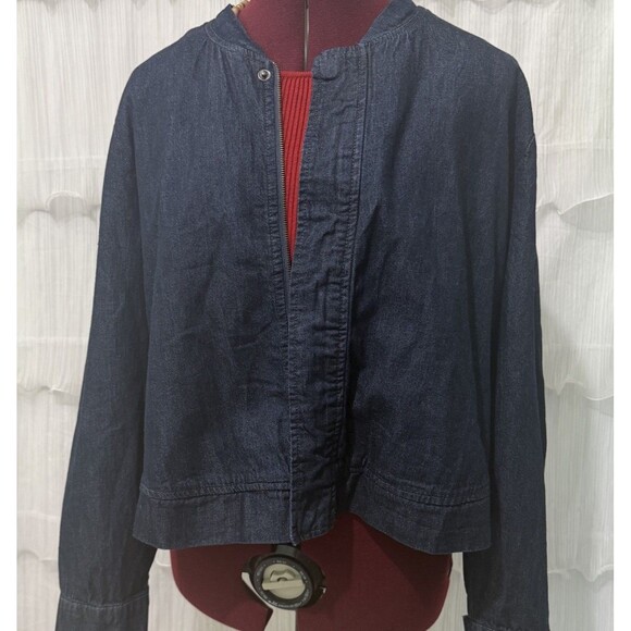 Lucky Brand Denim Cropped Bomber Blazer Women’s XL True Ingigo Capsule Wardrobe - Picture 3 of 12